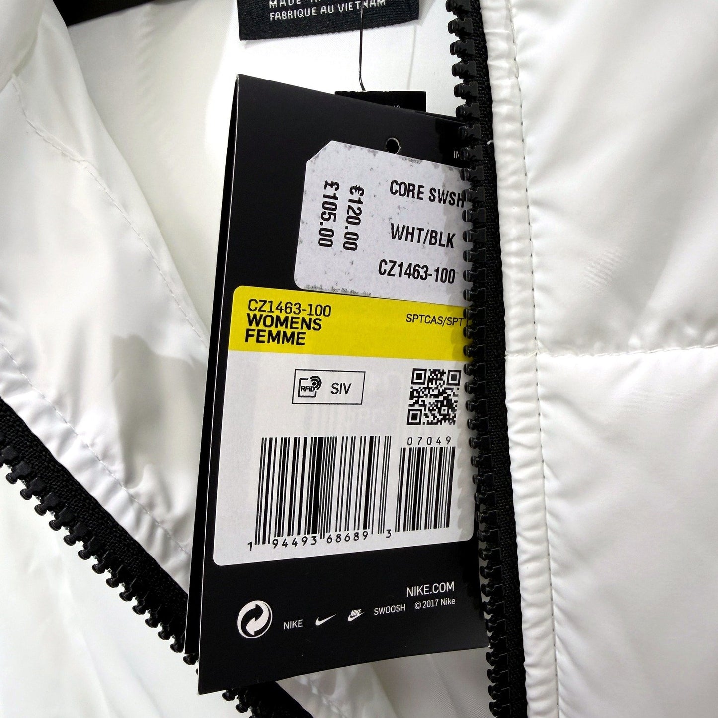 Nike Womens Hooded Insulated Puffer Jacket White Winter Coat S NEW