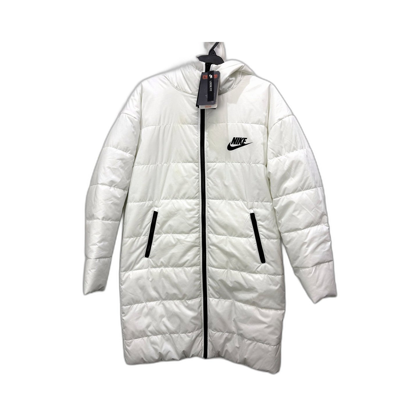 Nike Womens Long Puffer Jacket Lightweight Winter Coat White/Black Sz XS NEW
