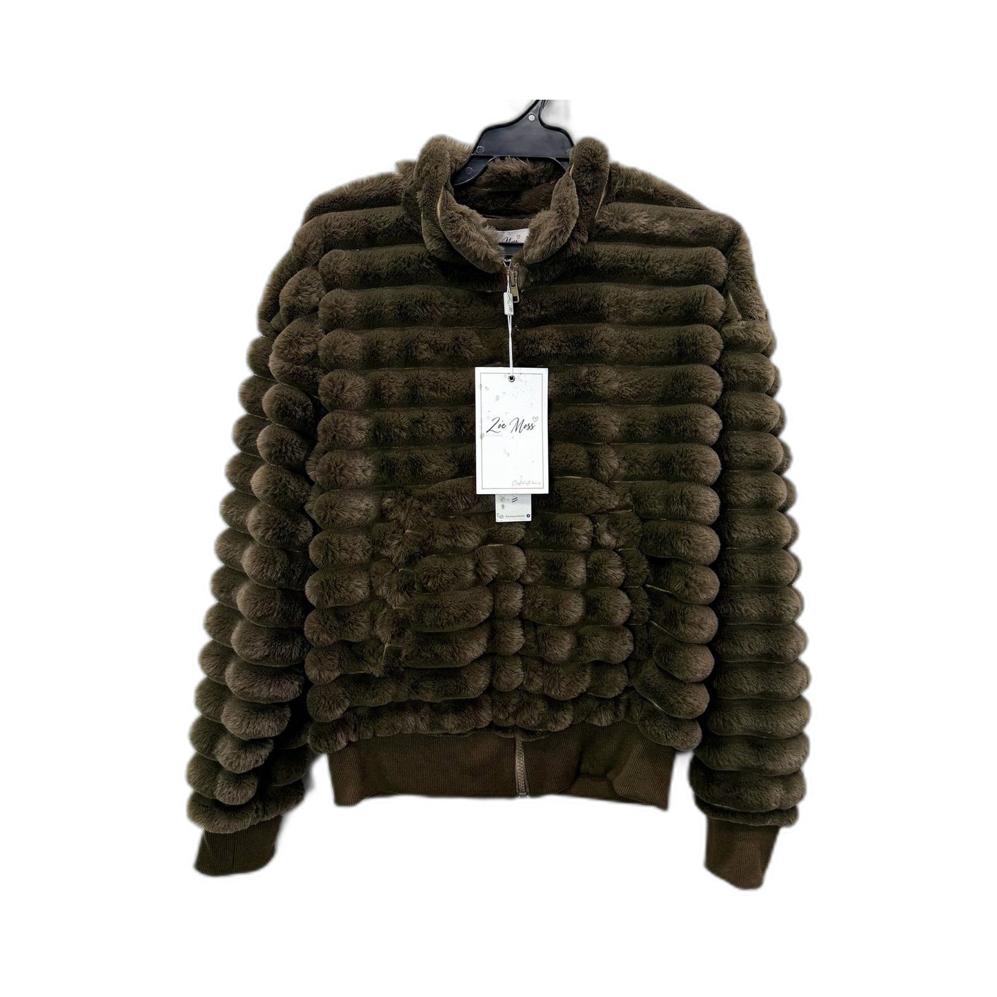Zoe Moss Womens Faux Fur Bomber Jacket Lightweight Khaki XS Size NEW