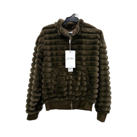 Zoe Moss Womens Faux Fur Bomber Jacket Lightweight Khaki XS Size NEW