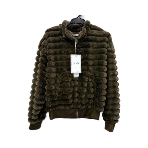 Zoe Moss Womens Faux Fur Bomber Jacket Lightweight Khaki XS Size NEW