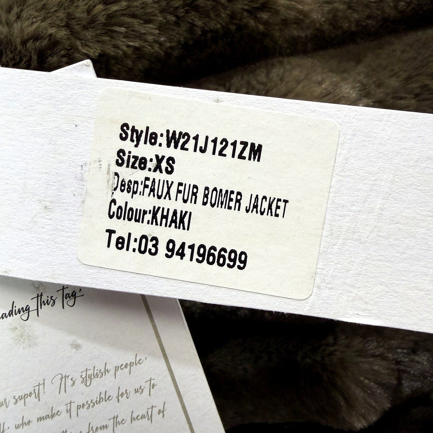 Zoe Moss Womens Faux Fur Bomber Jacket Lightweight Khaki XS Size NEW