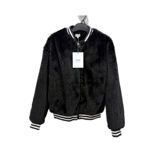 Leoni Womens Max Faux Fur Bomber Jacket in Black for Winter, XS Size NEW