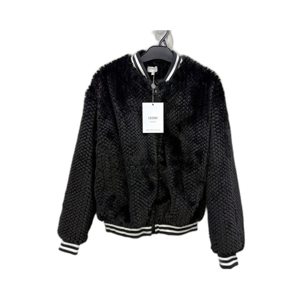 Leoni Womens Max Faux Fur Bomber Jacket in Black for Winter, XS Size NEW