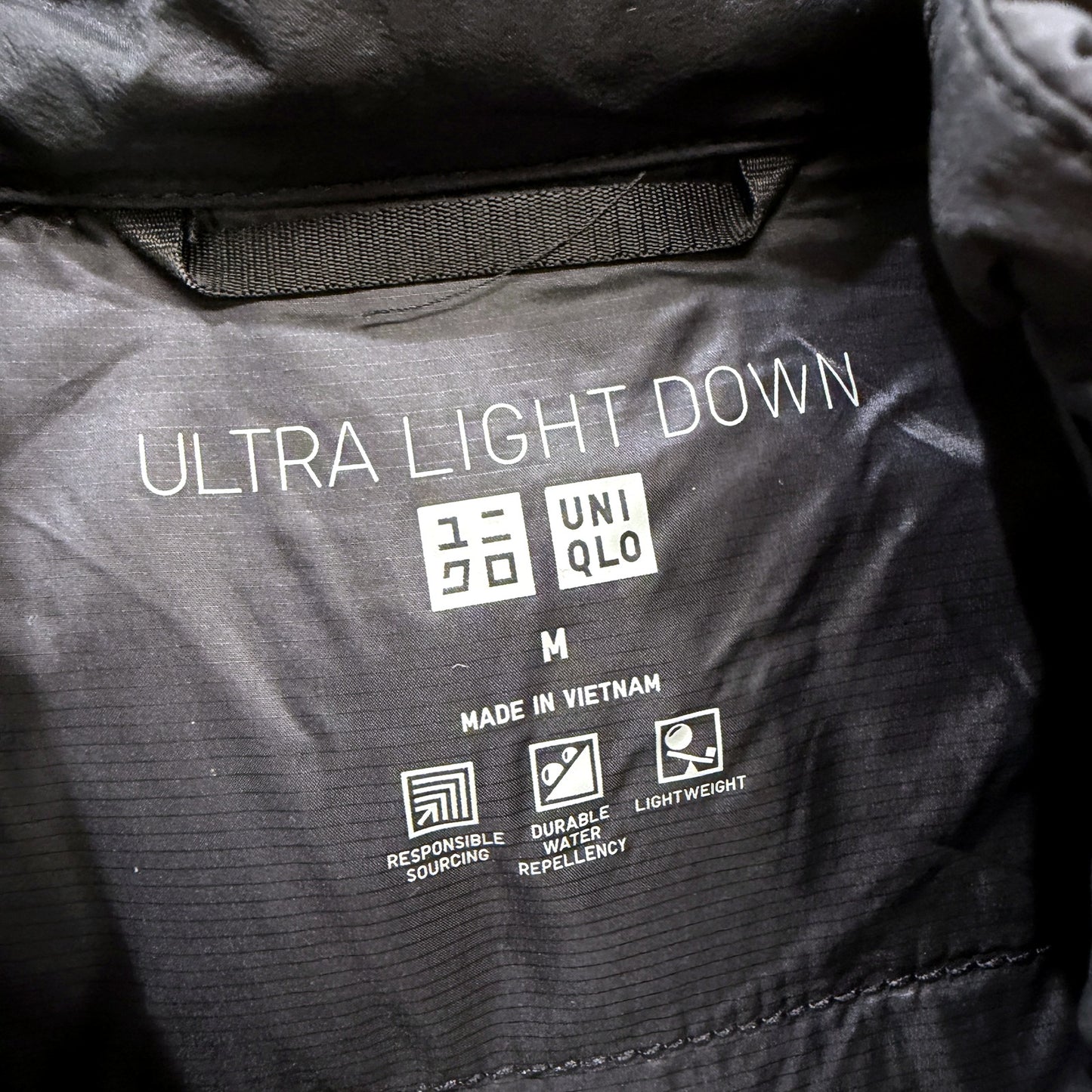 UNIQLO Womens Ultra Light Down Puffer Coat Black Lightweight Water Sz M