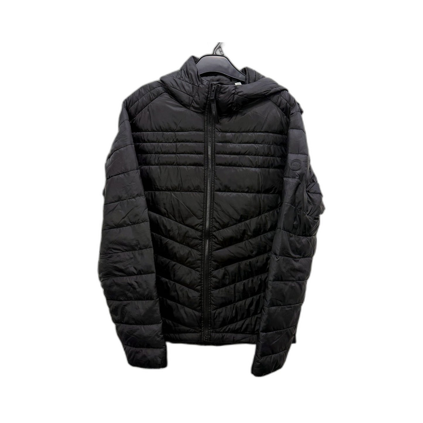 Jack & Jones Mens Hooded Puffer Jacket in Black with Quilted Nylon Design Size M