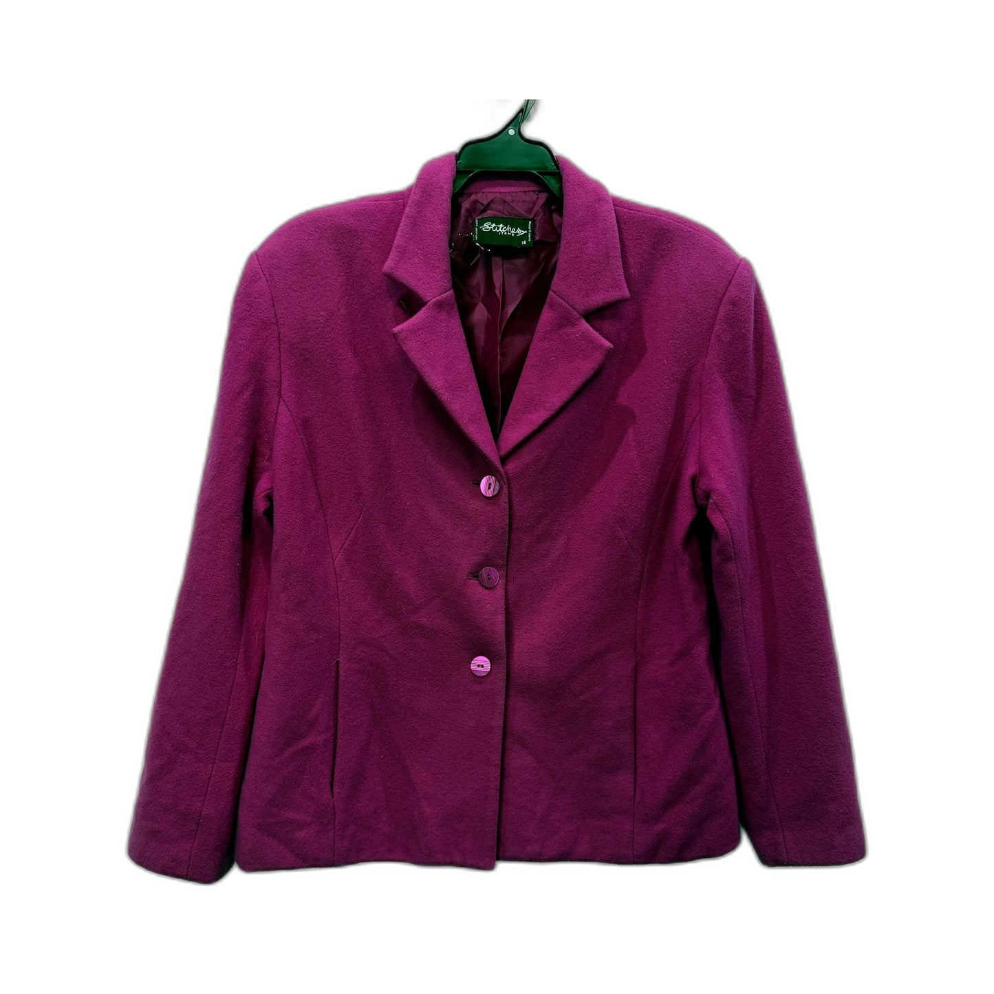 Stitches Womens Magenta Wool Blend Blazer - Size 14