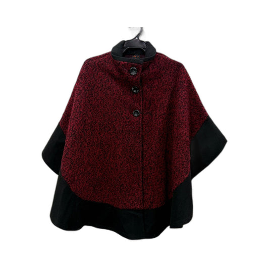 WS Womens Poncho Button Coat in Burgundy - Wool Blend Flared Hem, Size 12