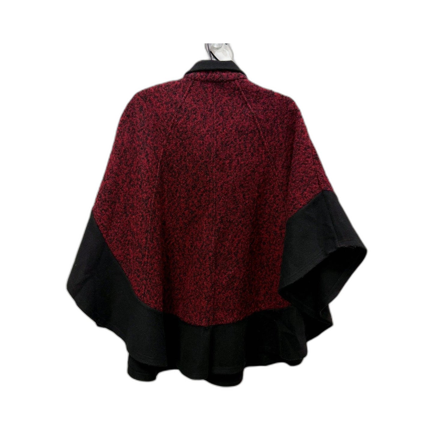 WS Womens Poncho Button Coat in Burgundy - Wool Blend Flared Hem, Size 12