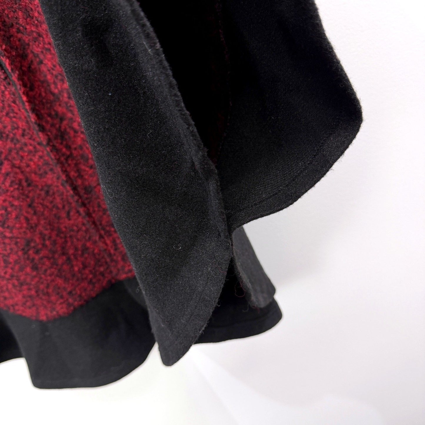 WS Womens Poncho Button Coat in Burgundy - Wool Blend Flared Hem, Size 12
