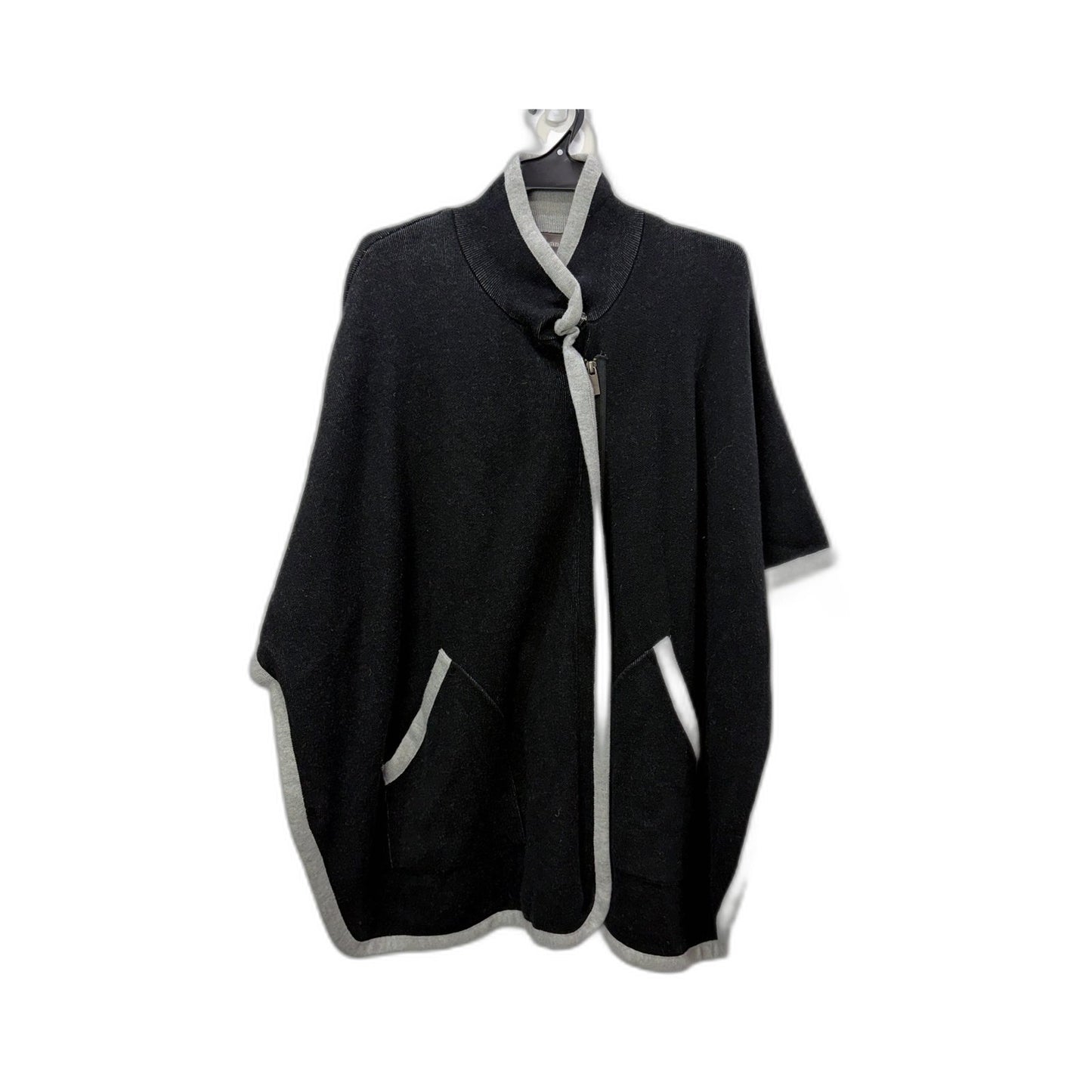 Sussan Womens Knit Wool Poncho with Zipper Accent Black and Gray Size XS/S