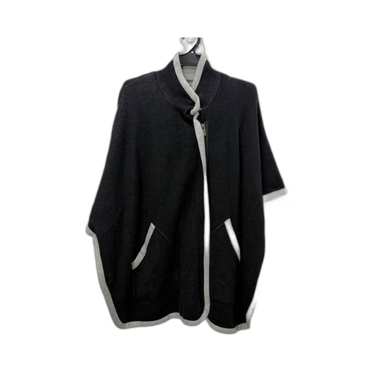 Sussan Womens Knit Wool Poncho with Zipper Accent Black and Gray Size XS/S