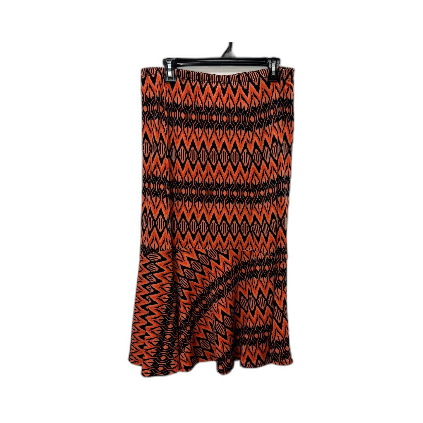 Noni B Womens Ikat Print Flared Midi Skirt in Orange & Black, Size L