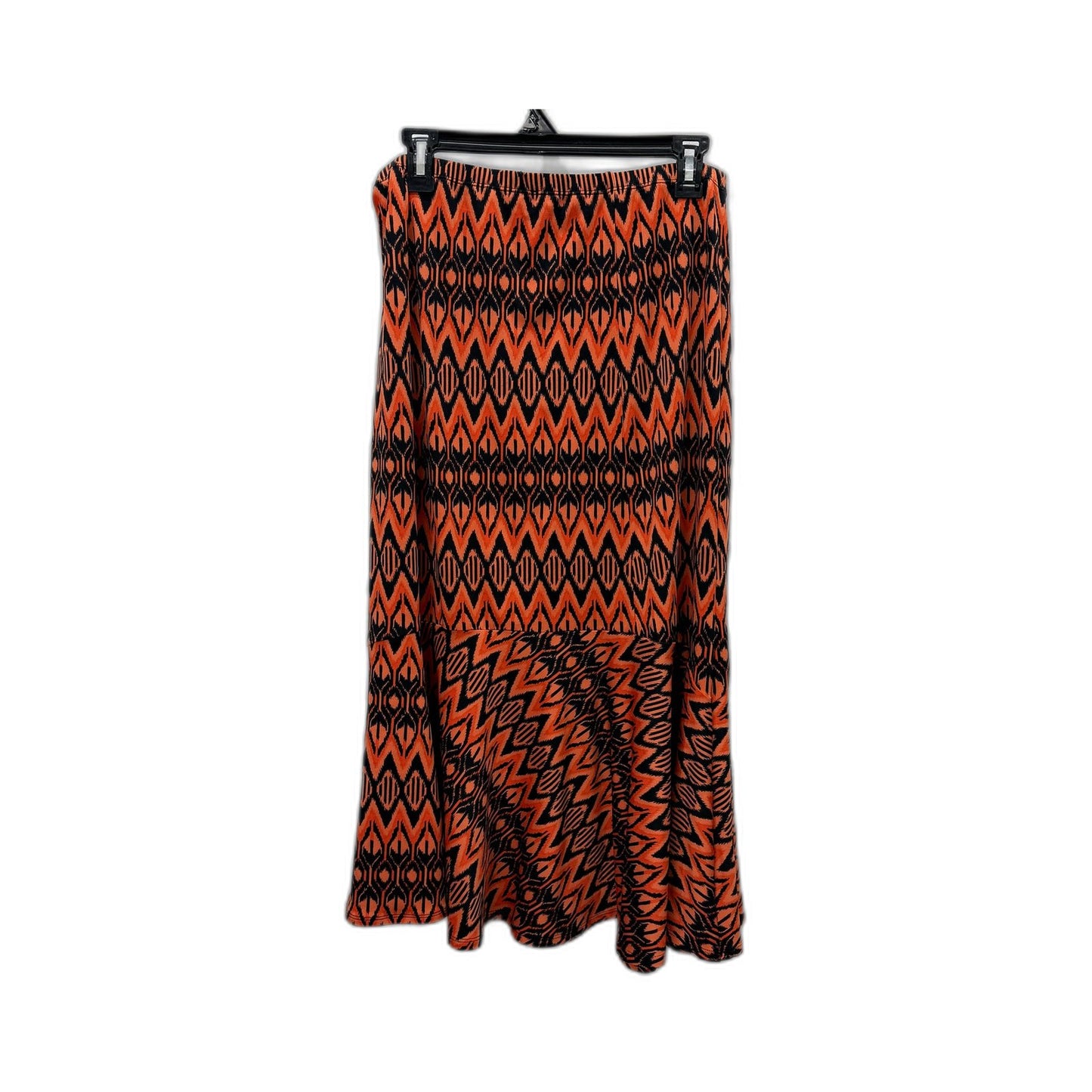 Noni B Womens Ikat Print Flared Midi Skirt in Orange & Black, Size L
