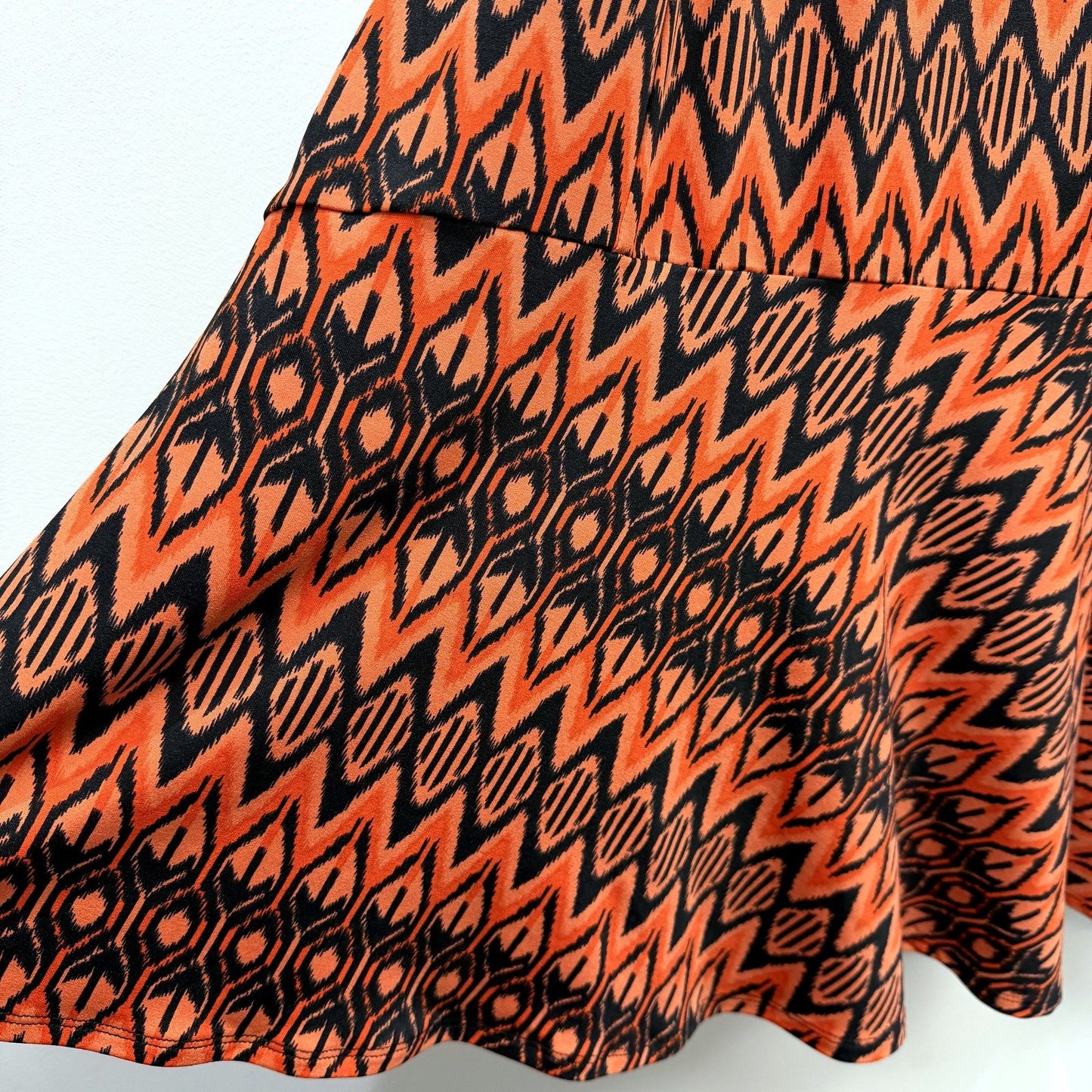 Noni B Womens Ikat Print Flared Midi Skirt in Orange & Black, Size L