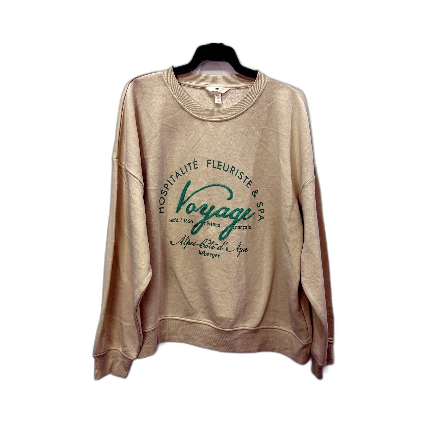 H&M Womens Beige Pullover Sweatshirt with Embroidered Logo, Size L
