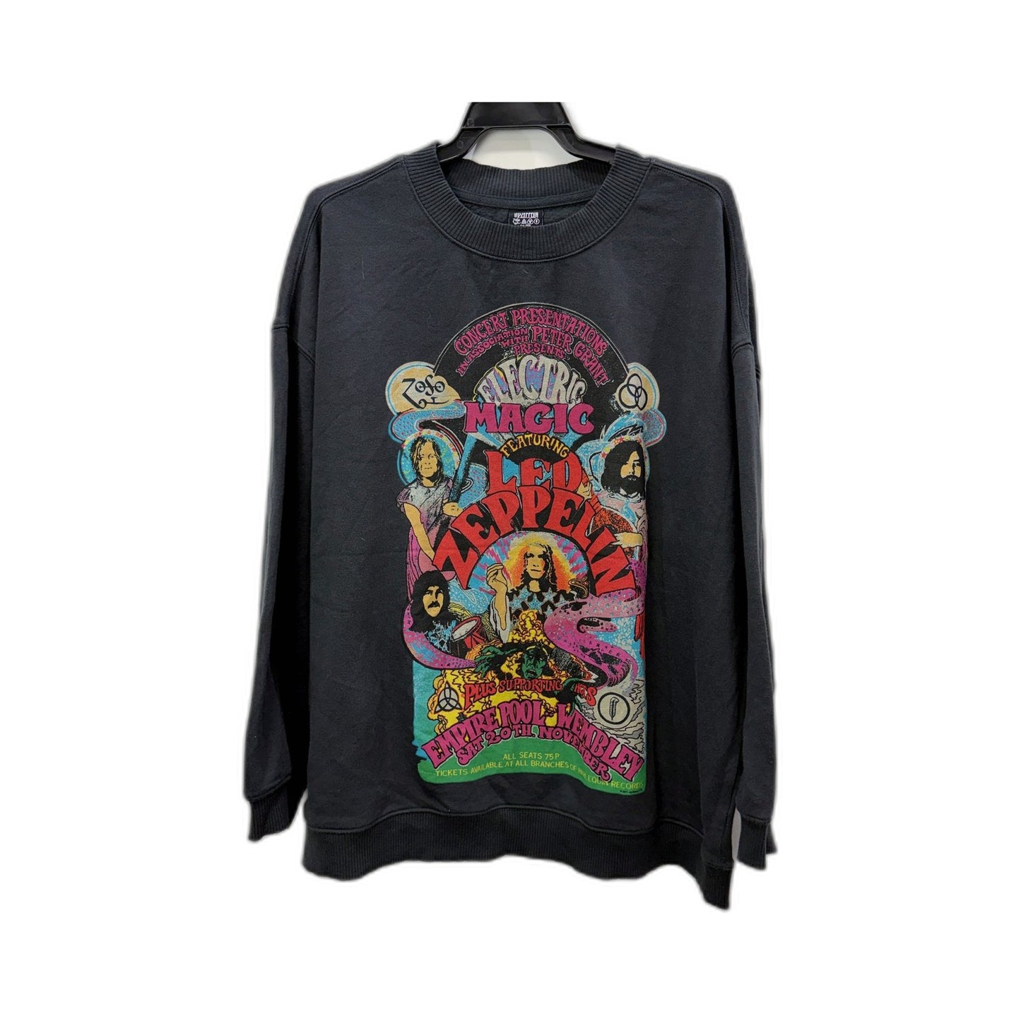 Led Zeppelin Womens Black Pullover Sweatshirt Vintage Rock Band Merch Size 14
