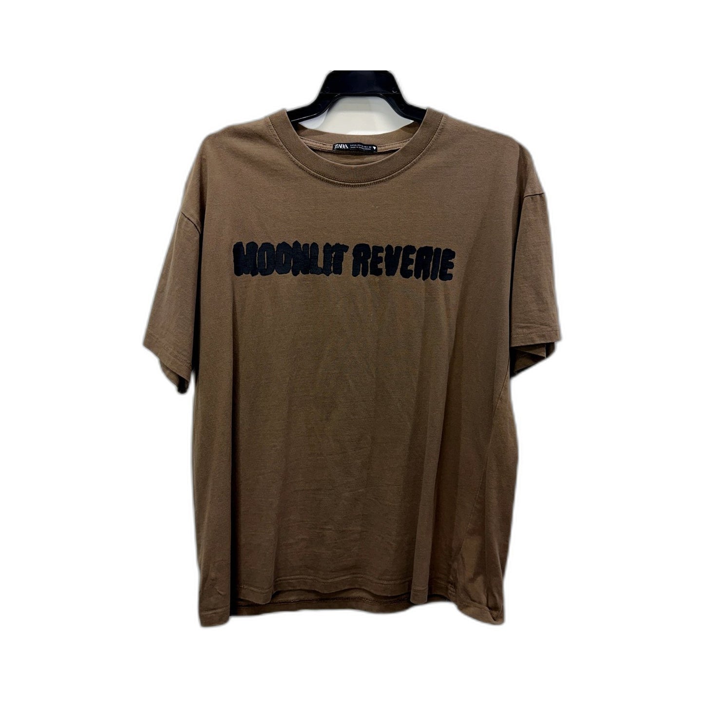 Zara Womens T-Shirt Graphic Text Print Pullover Sweatshirt in Tan Cotton, Size