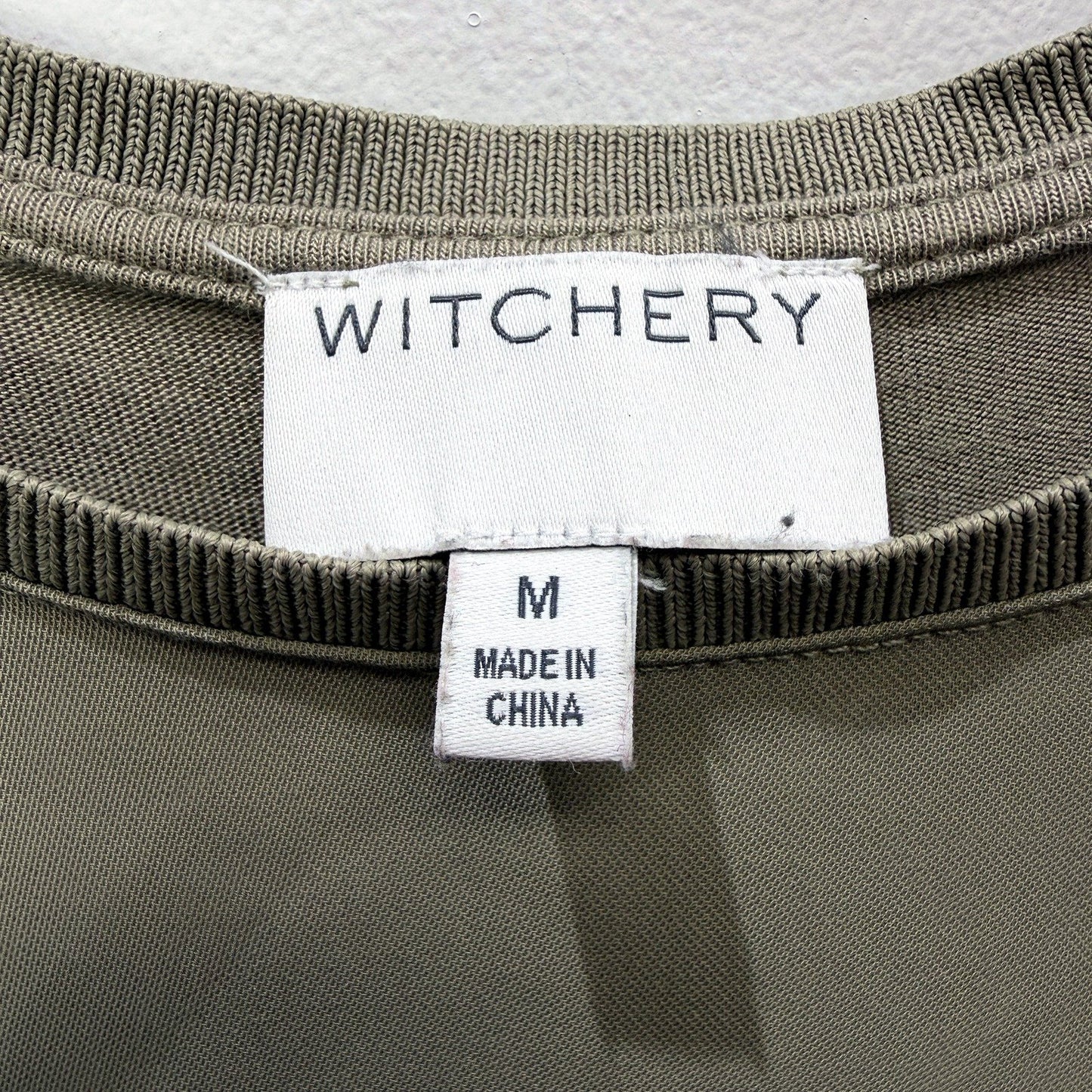 Witchery Womens Zip Shoulder Blouse Olive Green Casual Pullover Size M