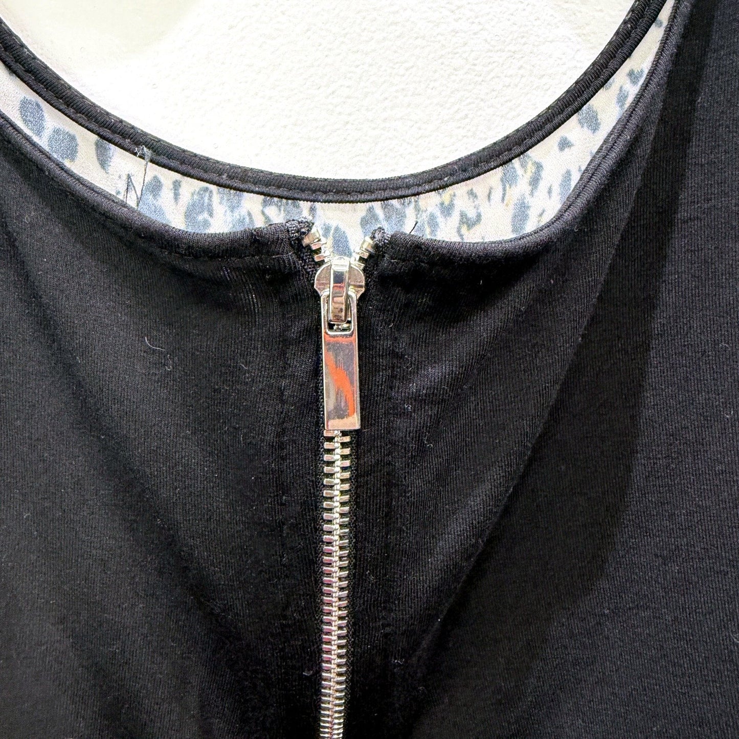 Portmans Womens Leopard Print Pullover Sweatshirt Draped Neck Zip Up Size S