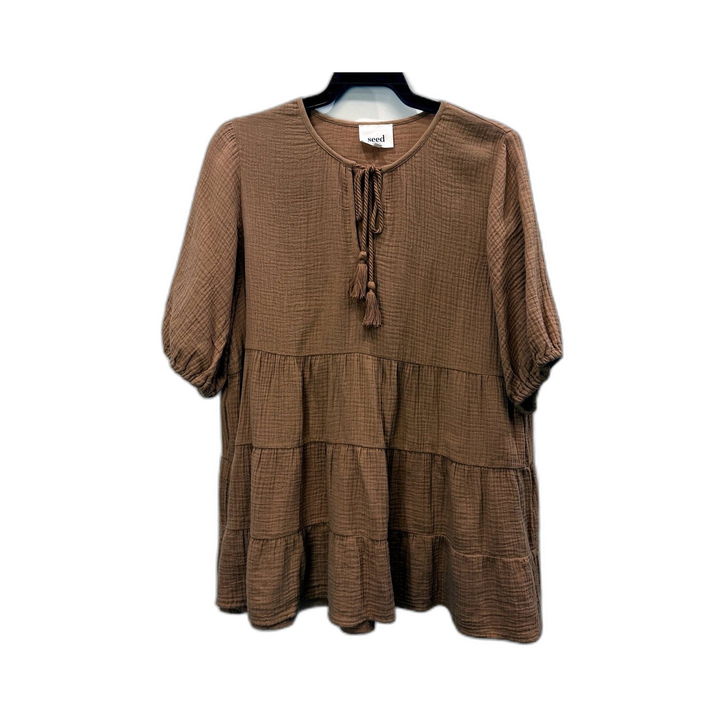 Seed Heritage Womens Tiered Ruffle Dress with Puff Sleeves Brown Size 10