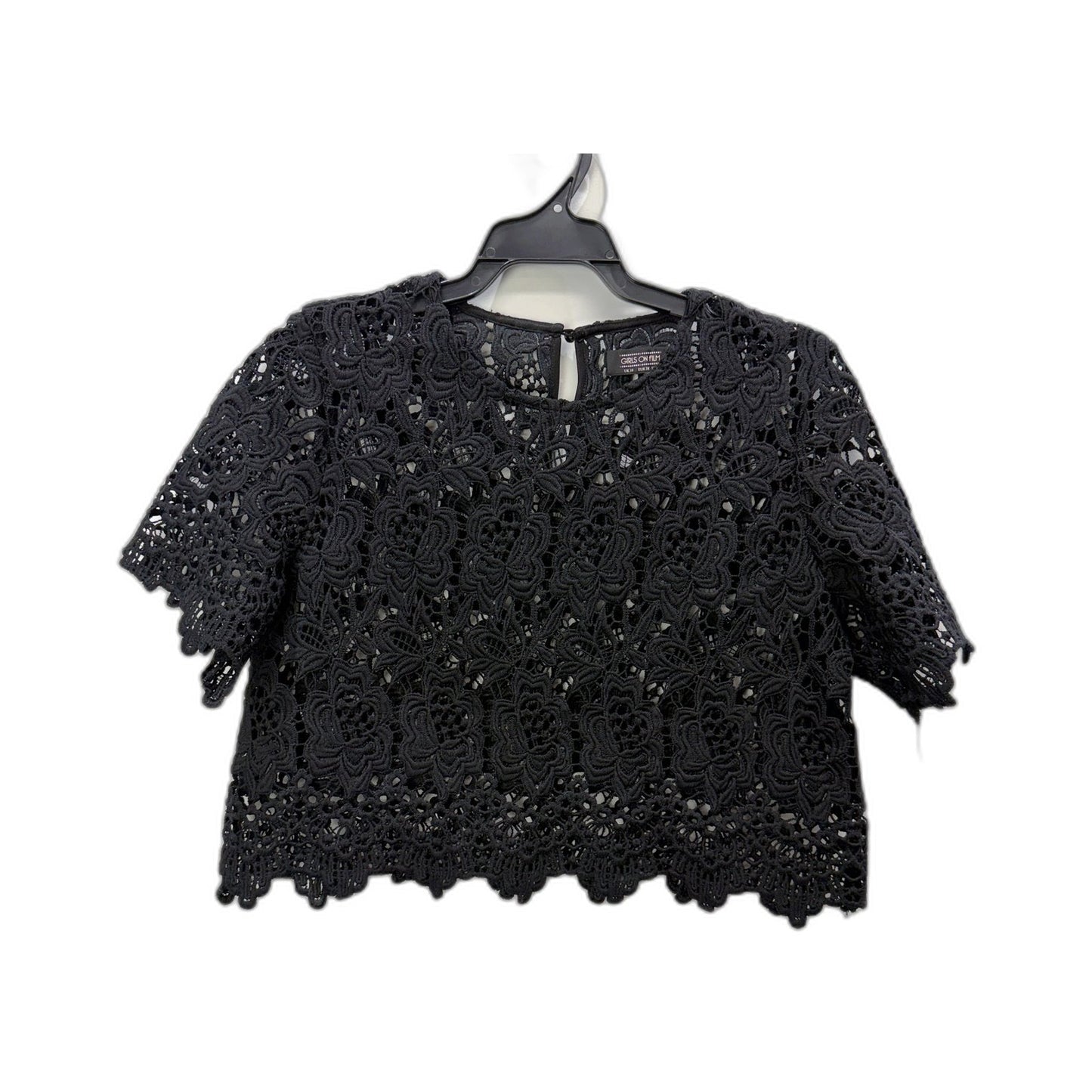 Girls on Film Womens Lace Crop Top Feminine Black Blouse Size 10