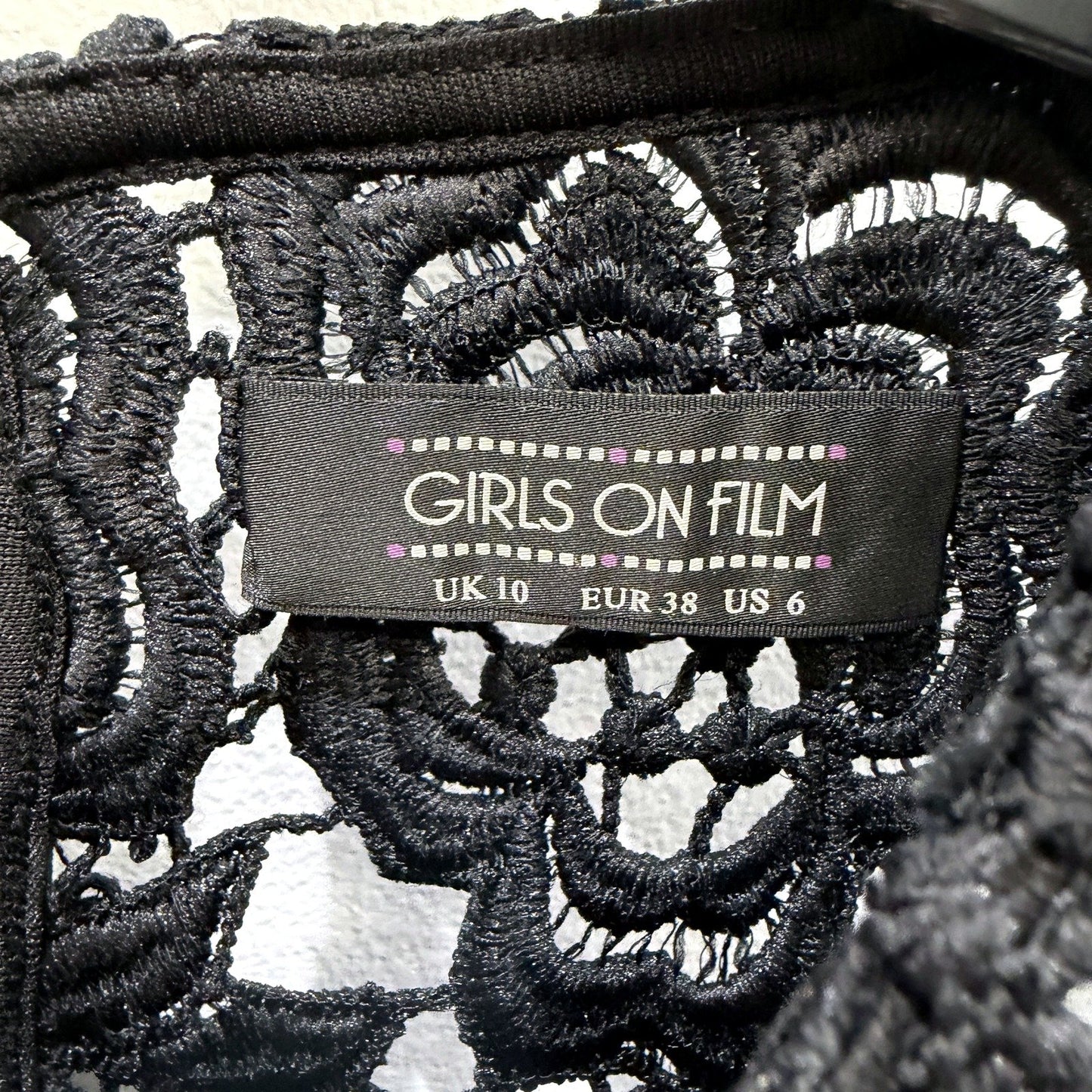 Girls on Film Womens Lace Crop Top Feminine Black Blouse Size 10