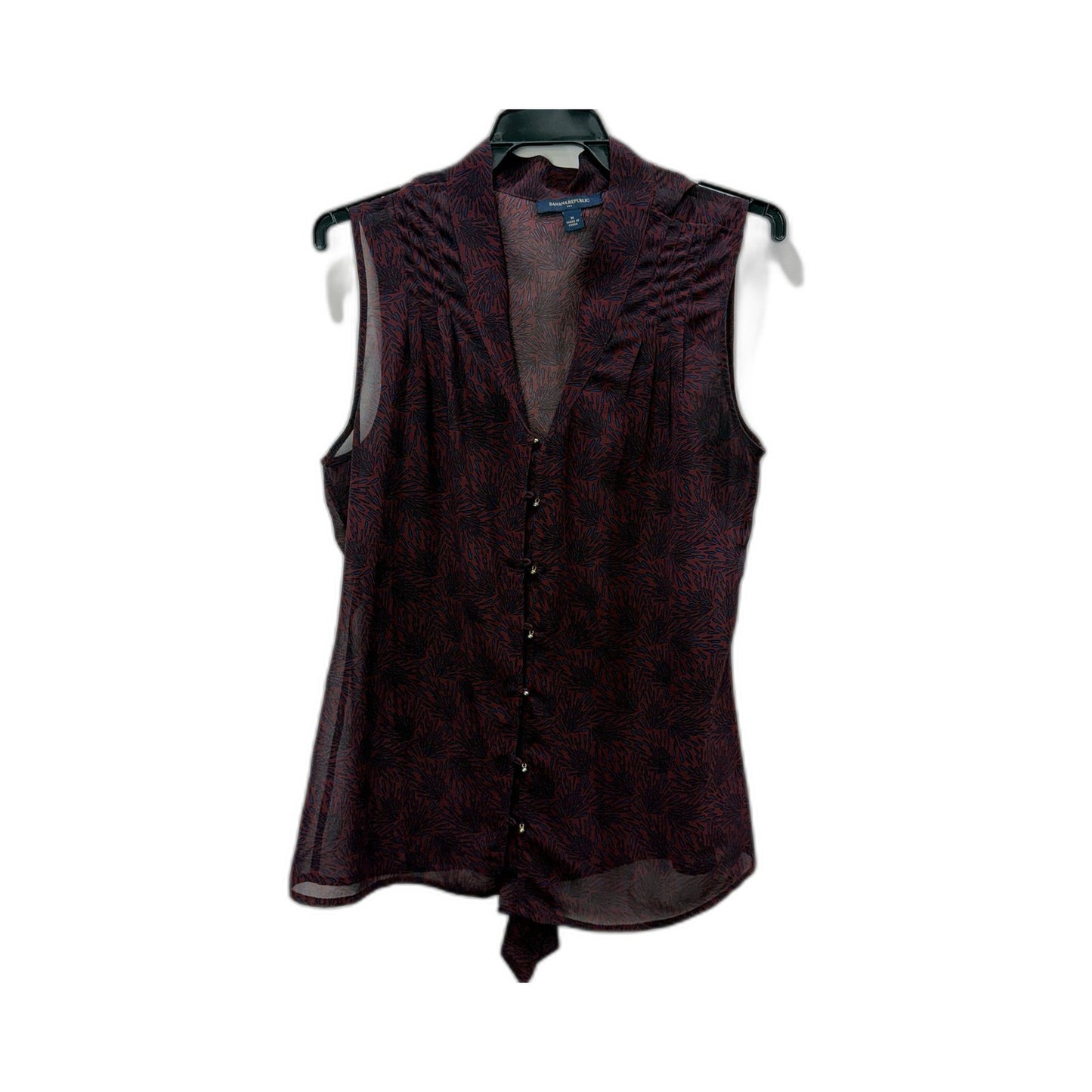 Banana Republic Womens Sleeveless Floral Print Button Down Blouse Burgundy/Navy