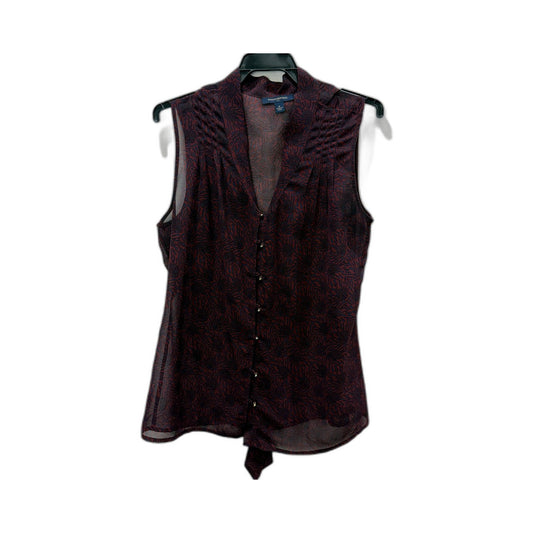 Banana Republic Womens Sleeveless Floral Print Button Down Blouse Burgundy/Navy