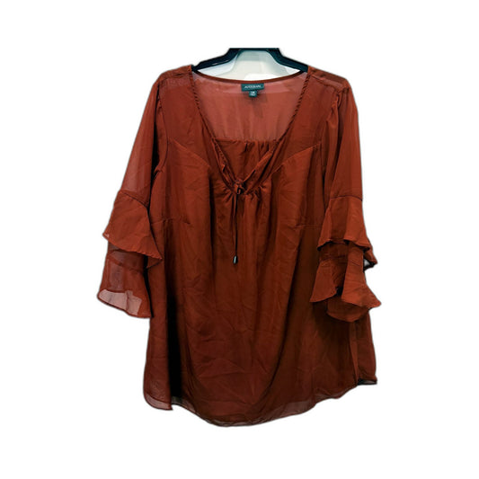 Autograph Womens Ruffle Sleeve Tie Front Blouse in Rust, Size 14