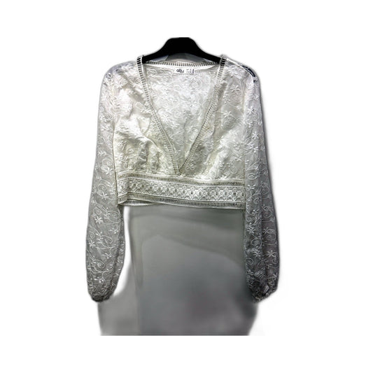 Ally Fashion Womens Lace Crop Top Puff Sleeve Floral Blouse White Size 12