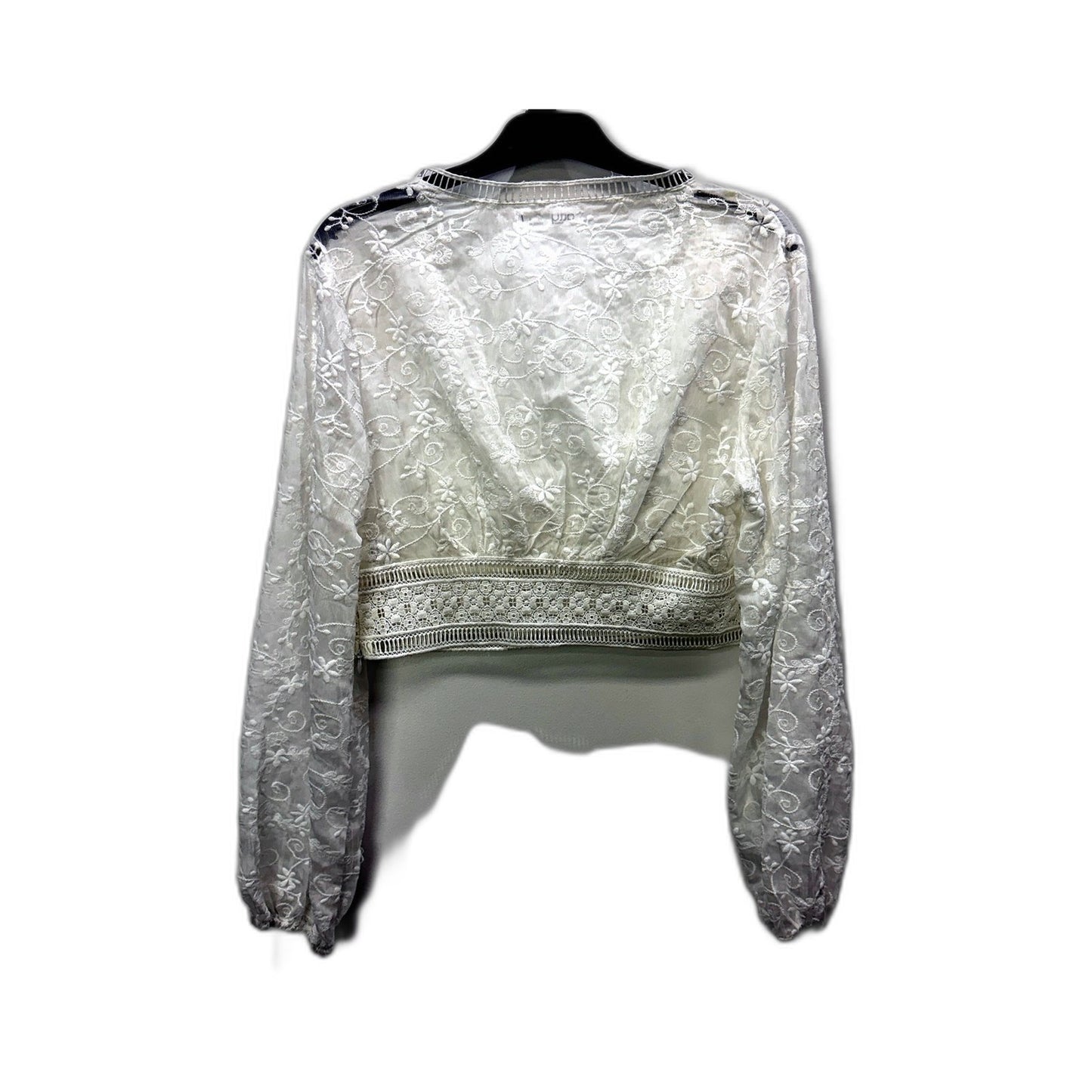 Ally Fashion Womens Lace Crop Top Puff Sleeve Floral Blouse White Size 12