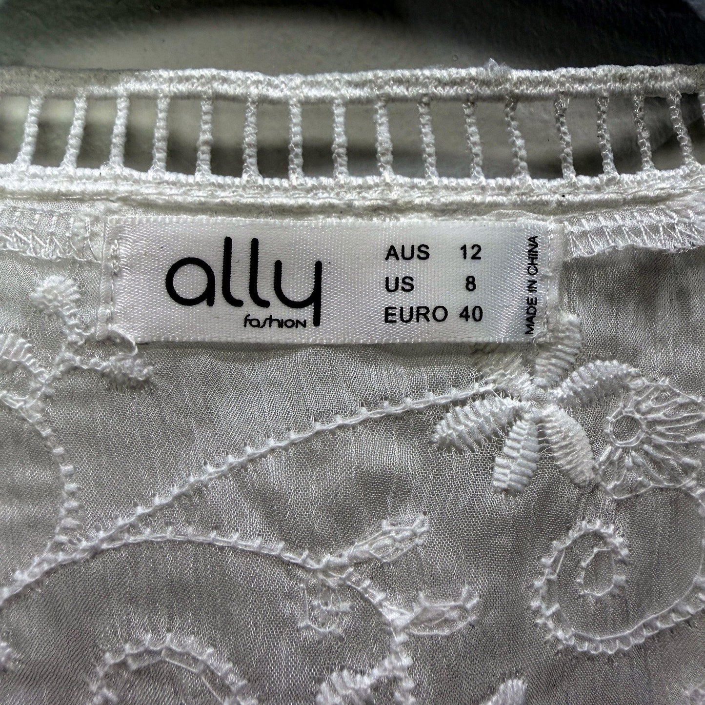 Ally Fashion Womens Lace Crop Top Puff Sleeve Floral Blouse White Size 12