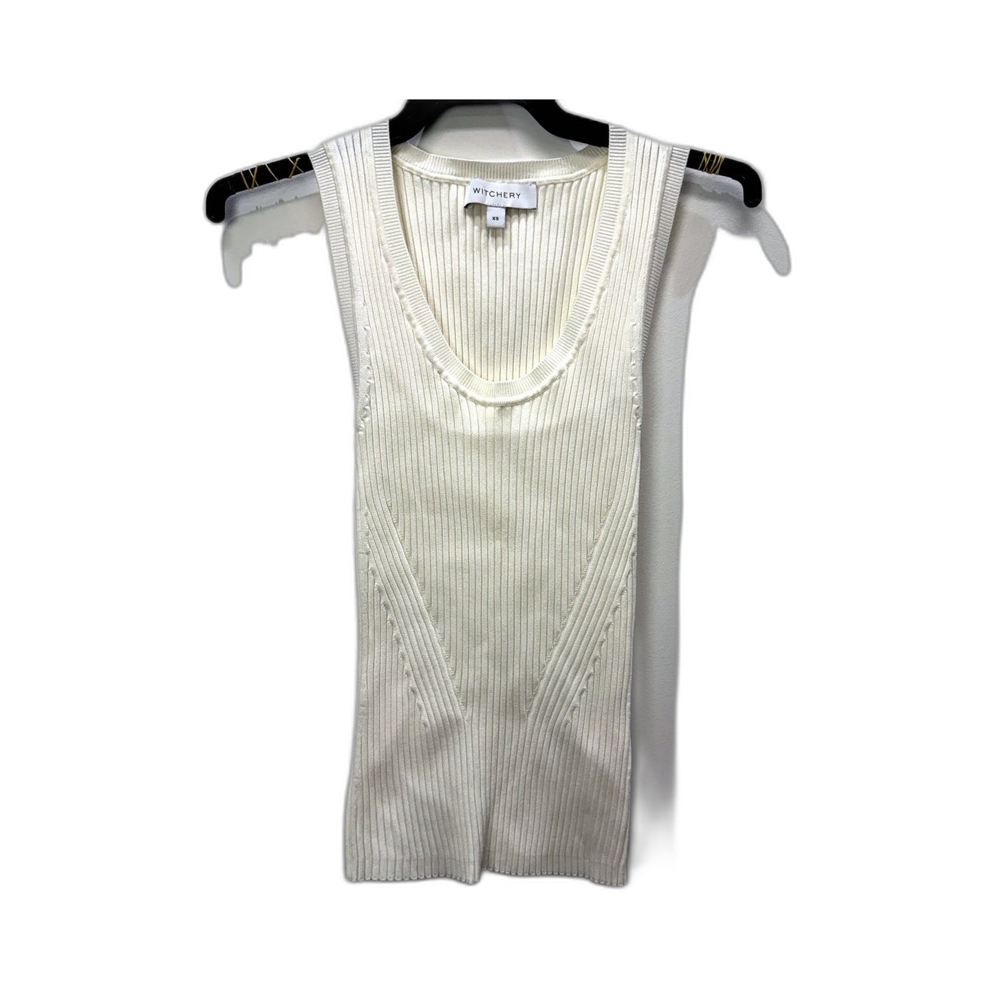 Witchery Womens Ribbed Knit Stretchy Tank Top Sleeveless Scoop Neck White Size