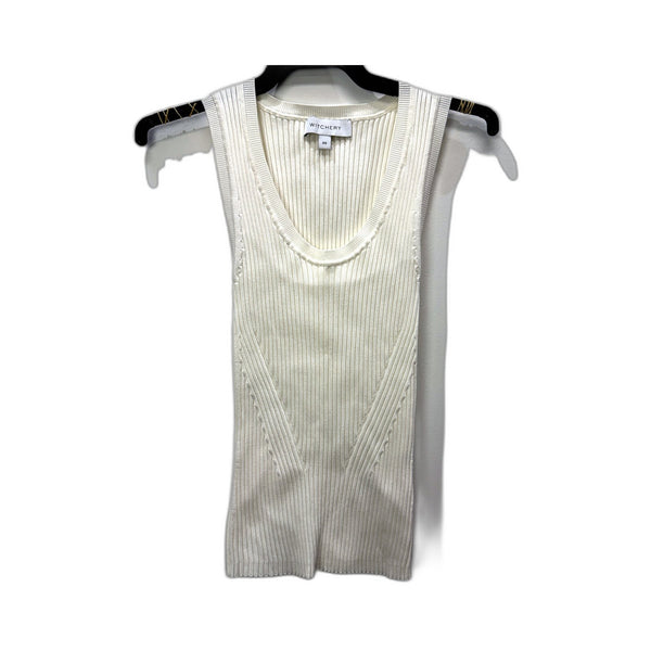 Witchery Womens Ribbed Knit Stretchy Tank Top Sleeveless Scoop Neck White Size