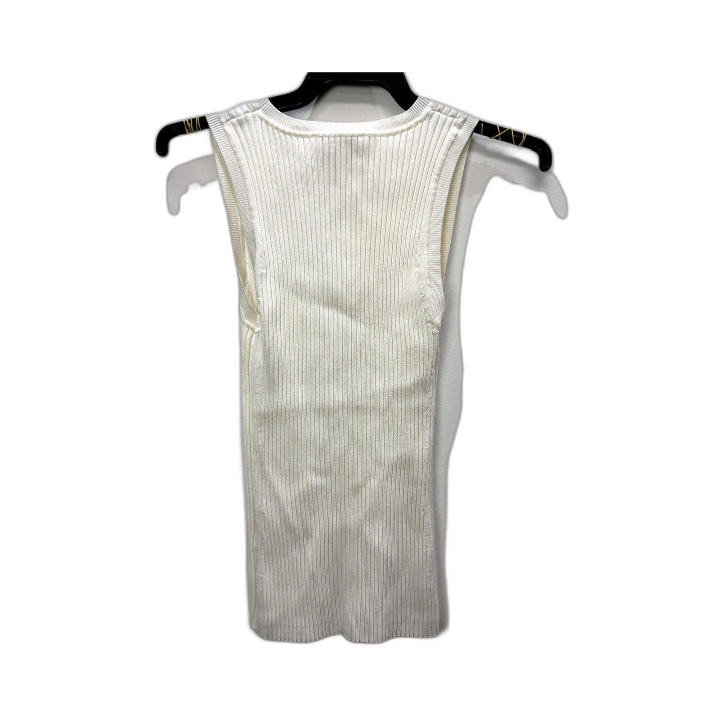 Witchery Womens Ribbed Knit Stretchy Tank Top Sleeveless Scoop Neck White Size