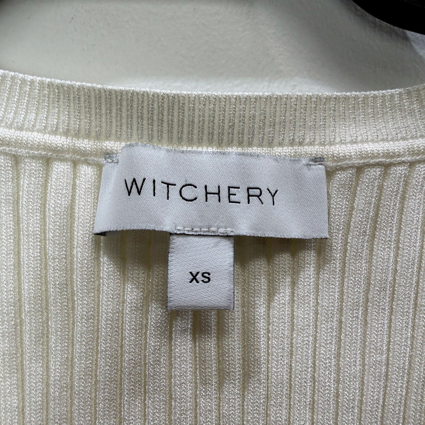 Witchery Womens Ribbed Knit Stretchy Tank Top Sleeveless Scoop Neck White Size