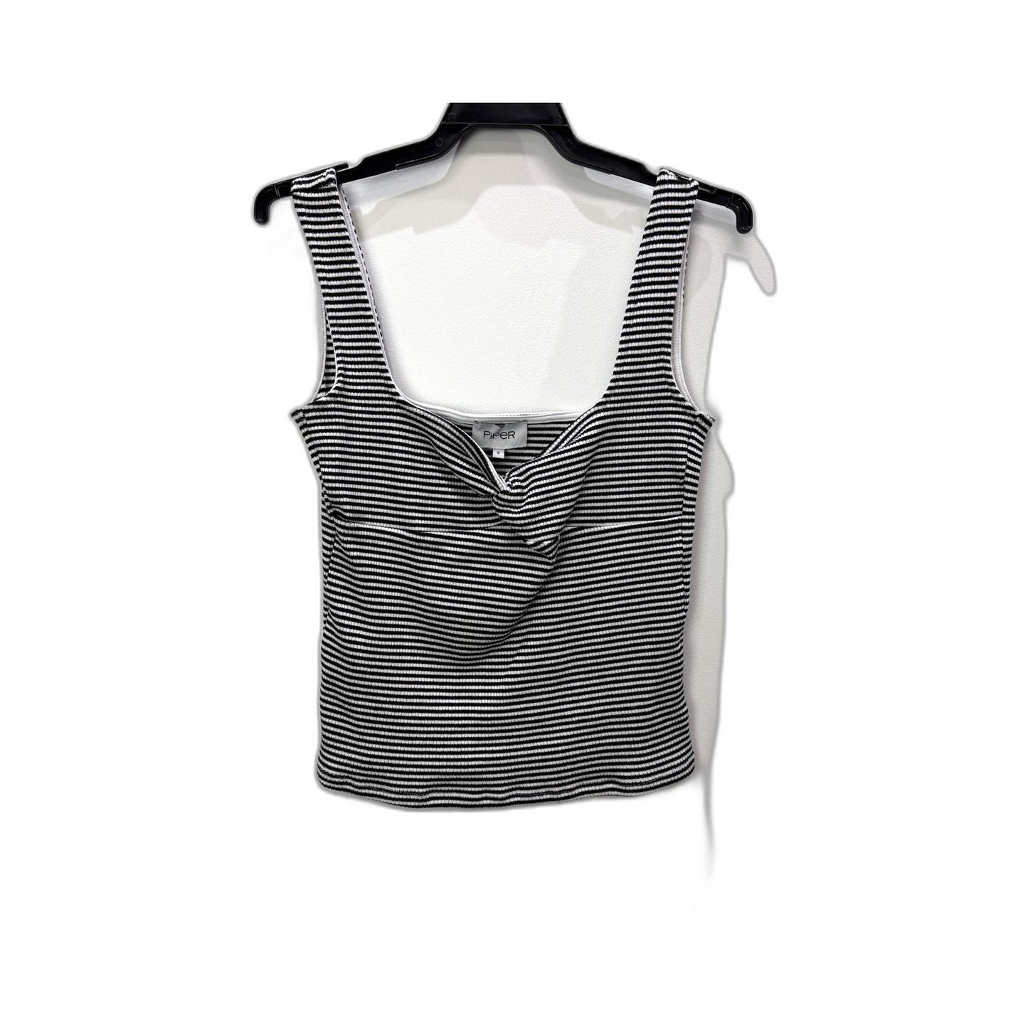 Piper Womens Striped Cropped Tank Top Black and White Sleeveless Size S