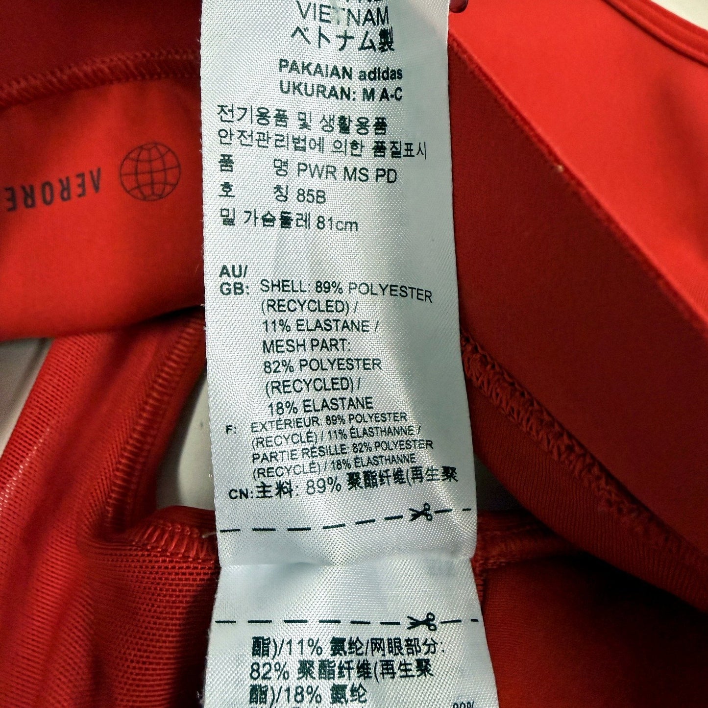 adidas Womens Recycled Polyester Sports Bra for Medium A-C Cup in Red Size M