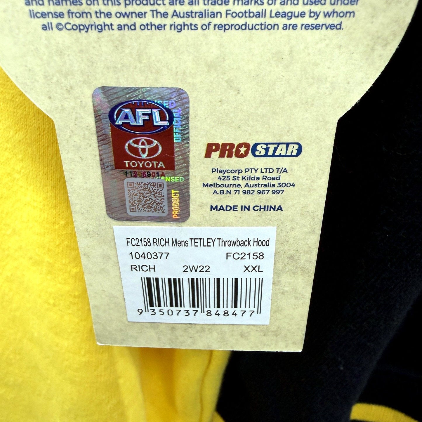 Football Classics Mens Vintage Pullover Hoodie Black and Yellow Size XXL NEW