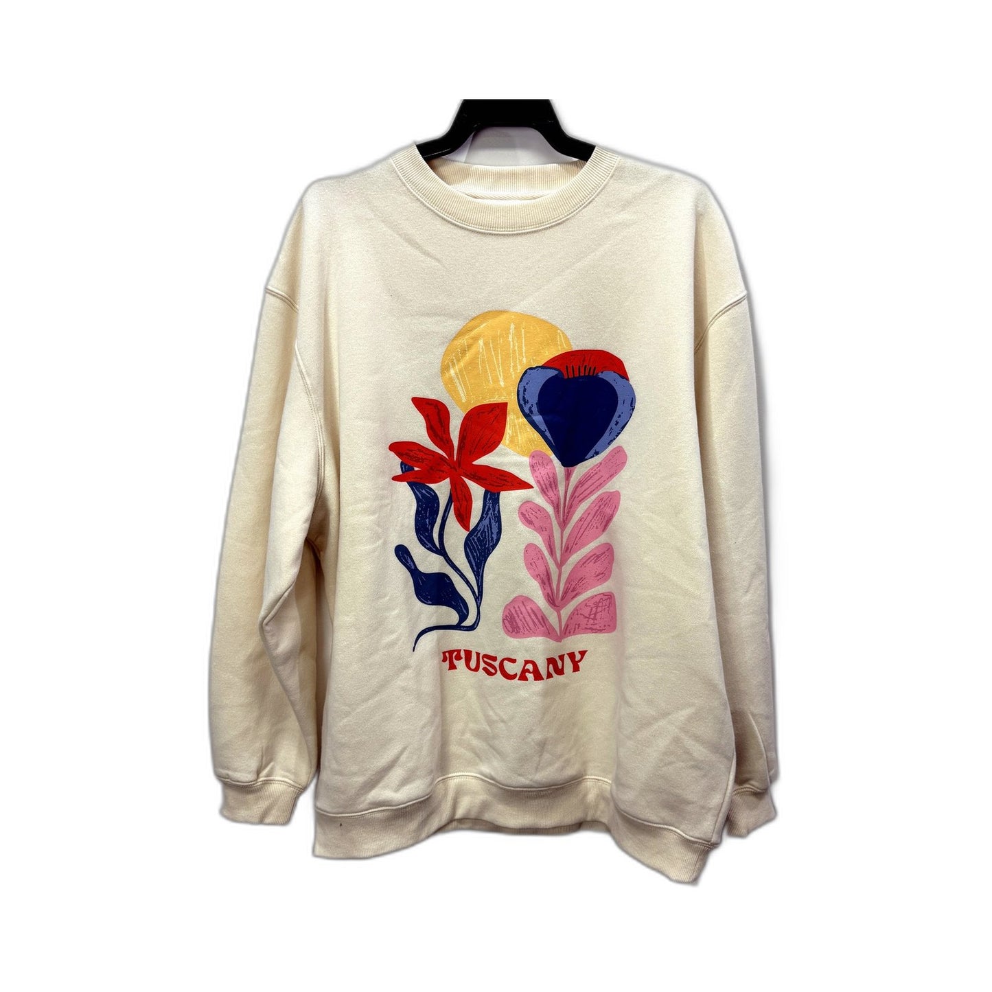 Subtitled Womens Cream Floral Graphic Pullover Sweatshirt for Medium Size