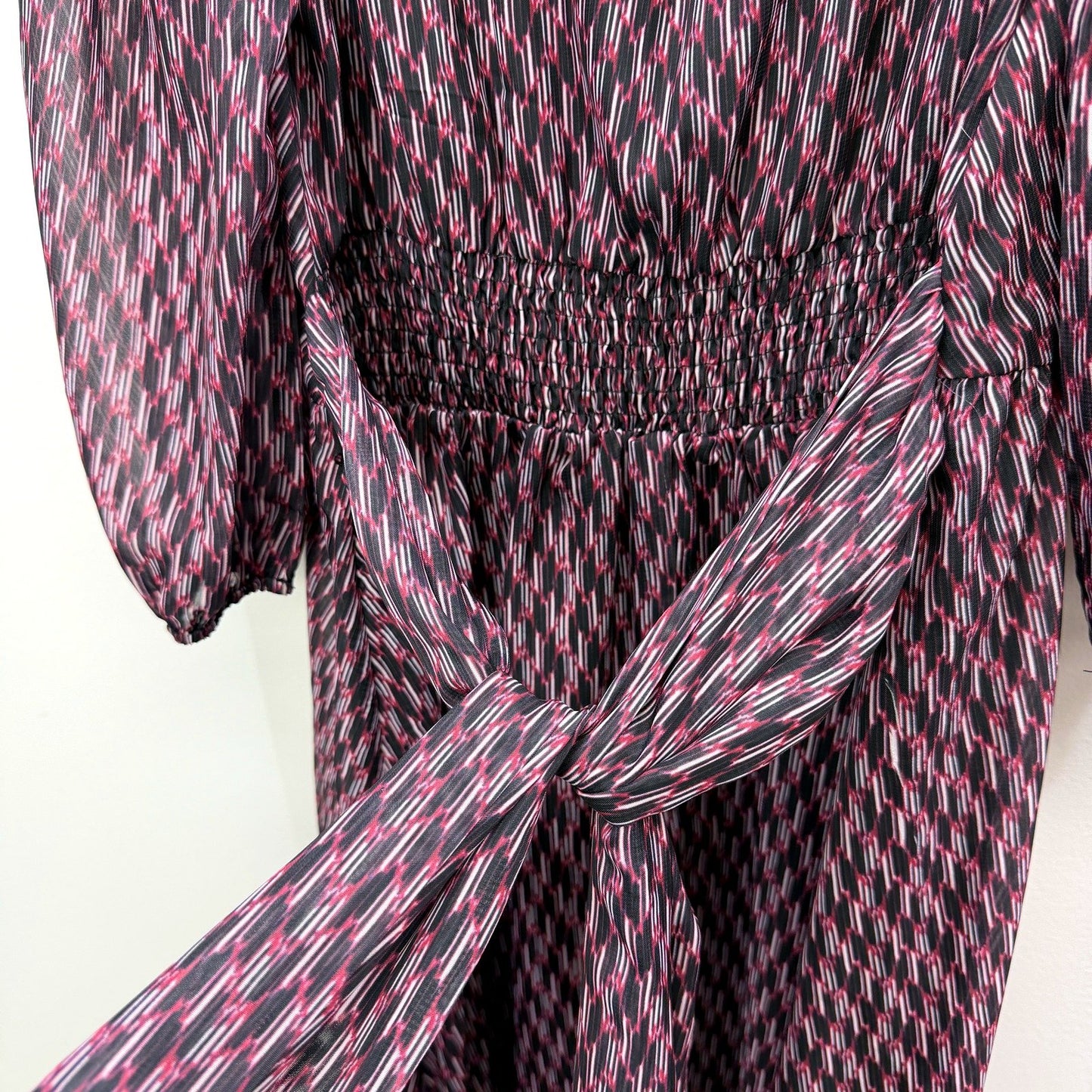 Caroline Morgan Womens Floral Print Puff Sleeve Smocked Waist Dress Size 14