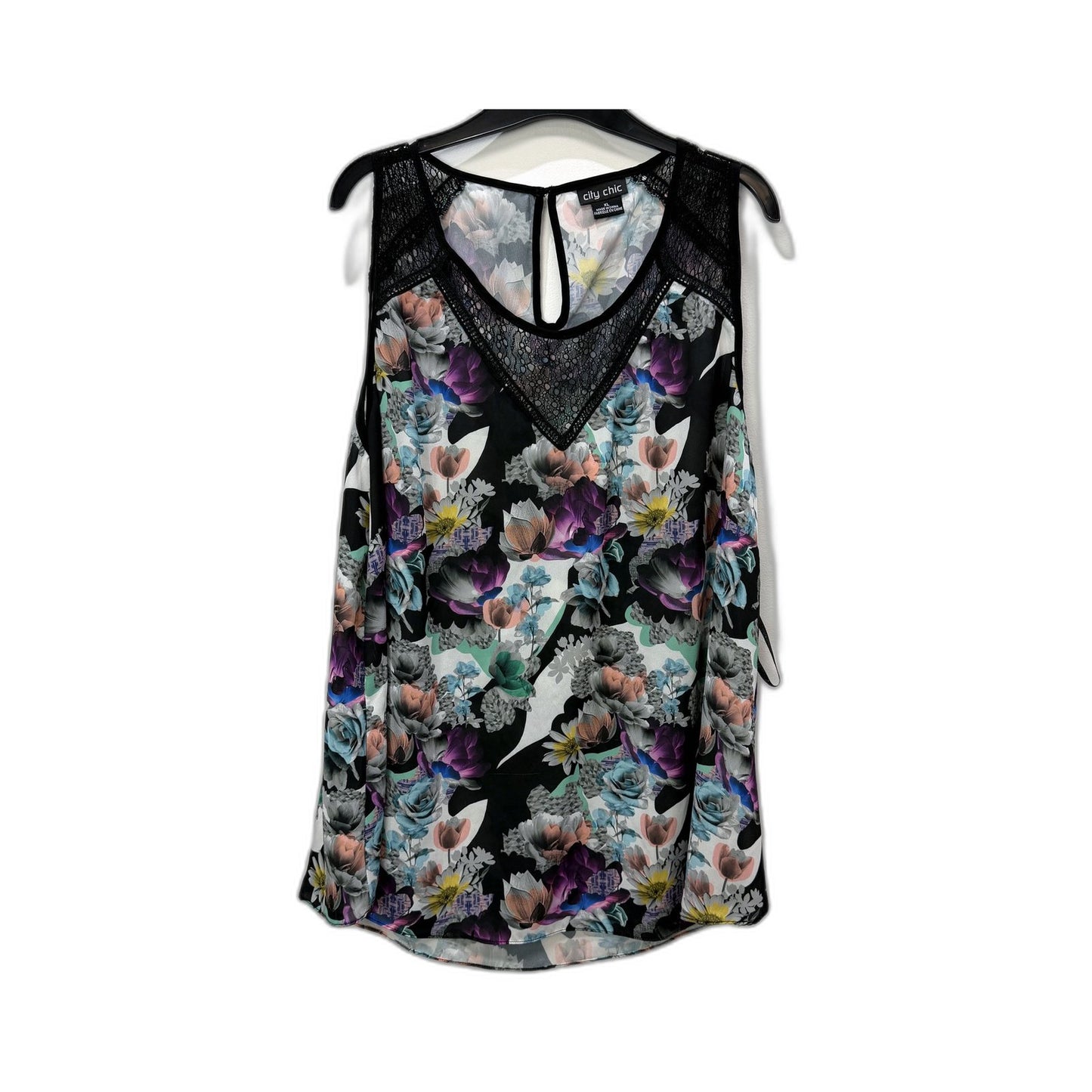 City Chic Womens Floral Print Sleeveless Tank Top in Multi Color Sz XL
