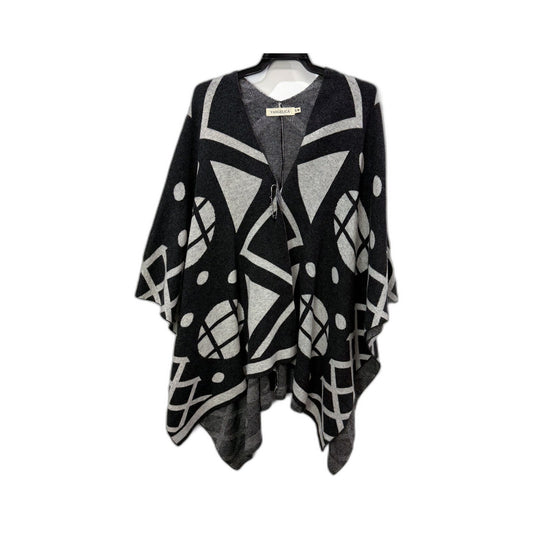 Vangelica Womens Soft Knit Poncho Sweater in Black and Gray for S/M