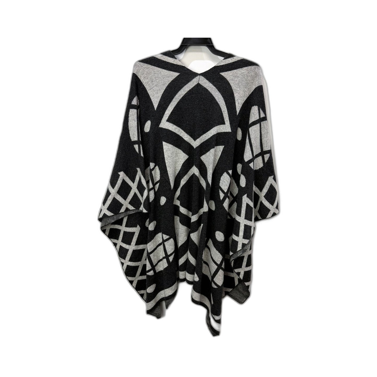 Vangelica Womens Soft Knit Poncho Sweater in Black and Gray for S/M