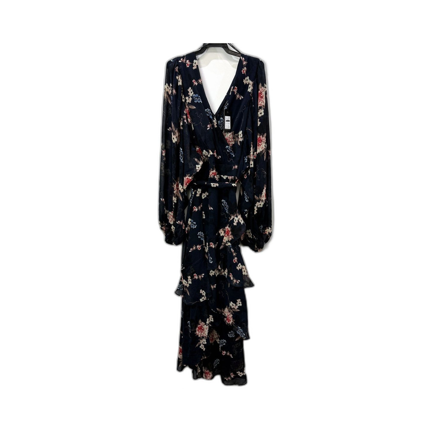 City Chic Womens Maxi Elodie Floral Print Wrap Dress Navy Bluebell Size XXL NEW