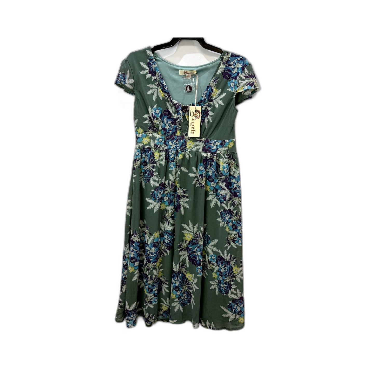 Argeh Womens Floral Print Dress - Casual Lightweight Sage Size L NEW
