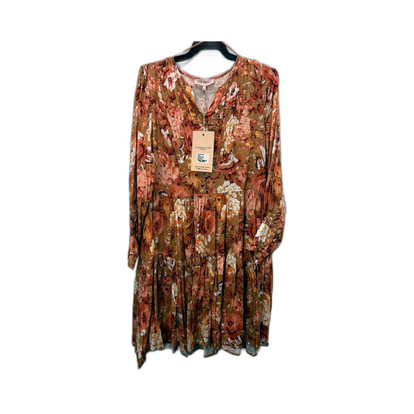 Zoe Moss Womens Floral Puff Sleeve Tiered Shirt Dress Size 8 NEW