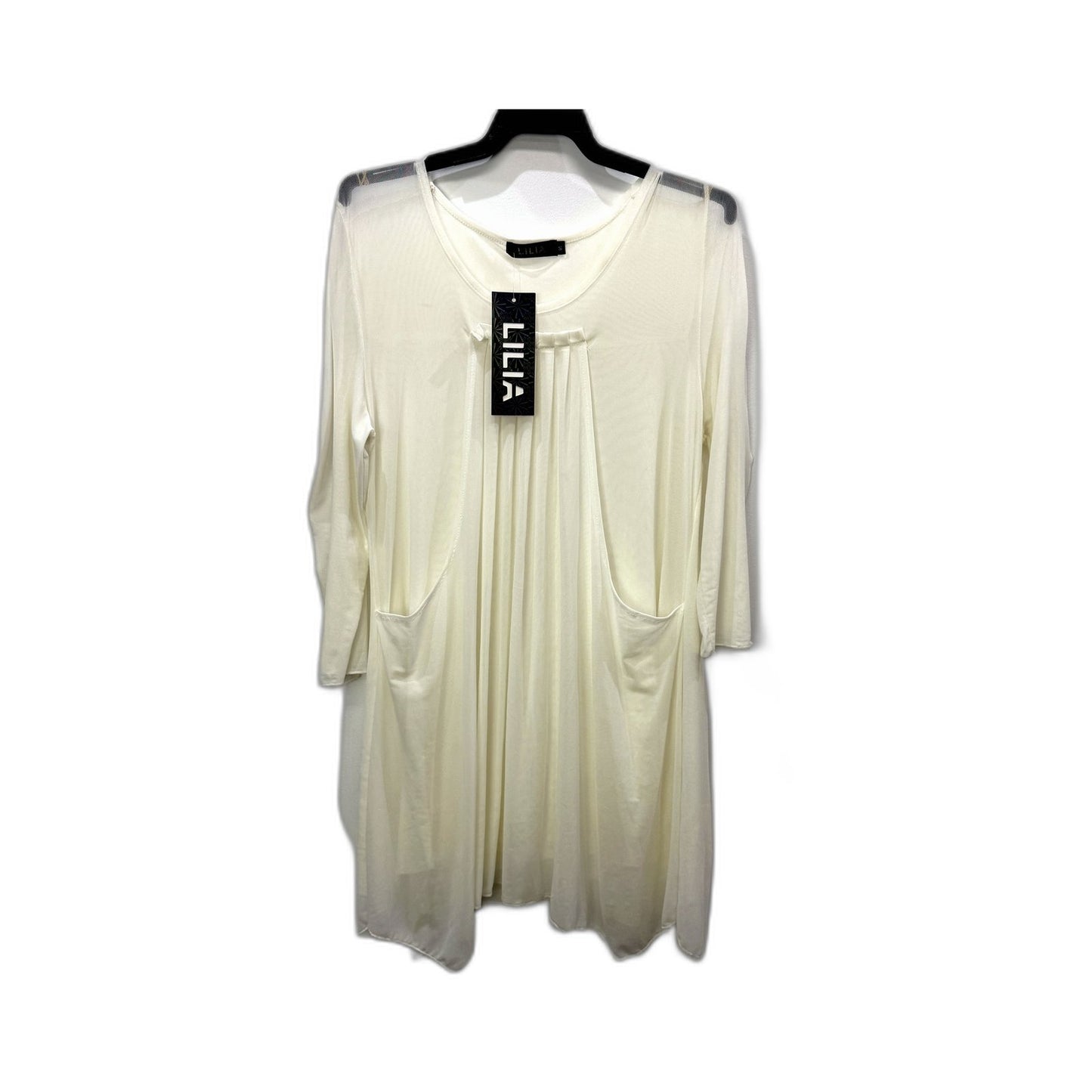 Lilia Womens Pleated Pullover Dress Long Sleeve Cinched Waist White Size S NEW