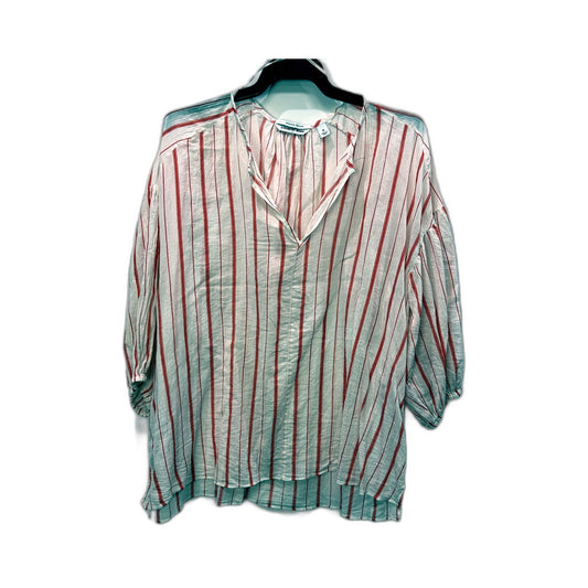 Country Road Womens Striped Puff Sleeve Blouse in White and Red, Size 10